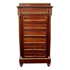 Antique French Brass Inlaid Mahogany Semainier Chest, Circa 1880.