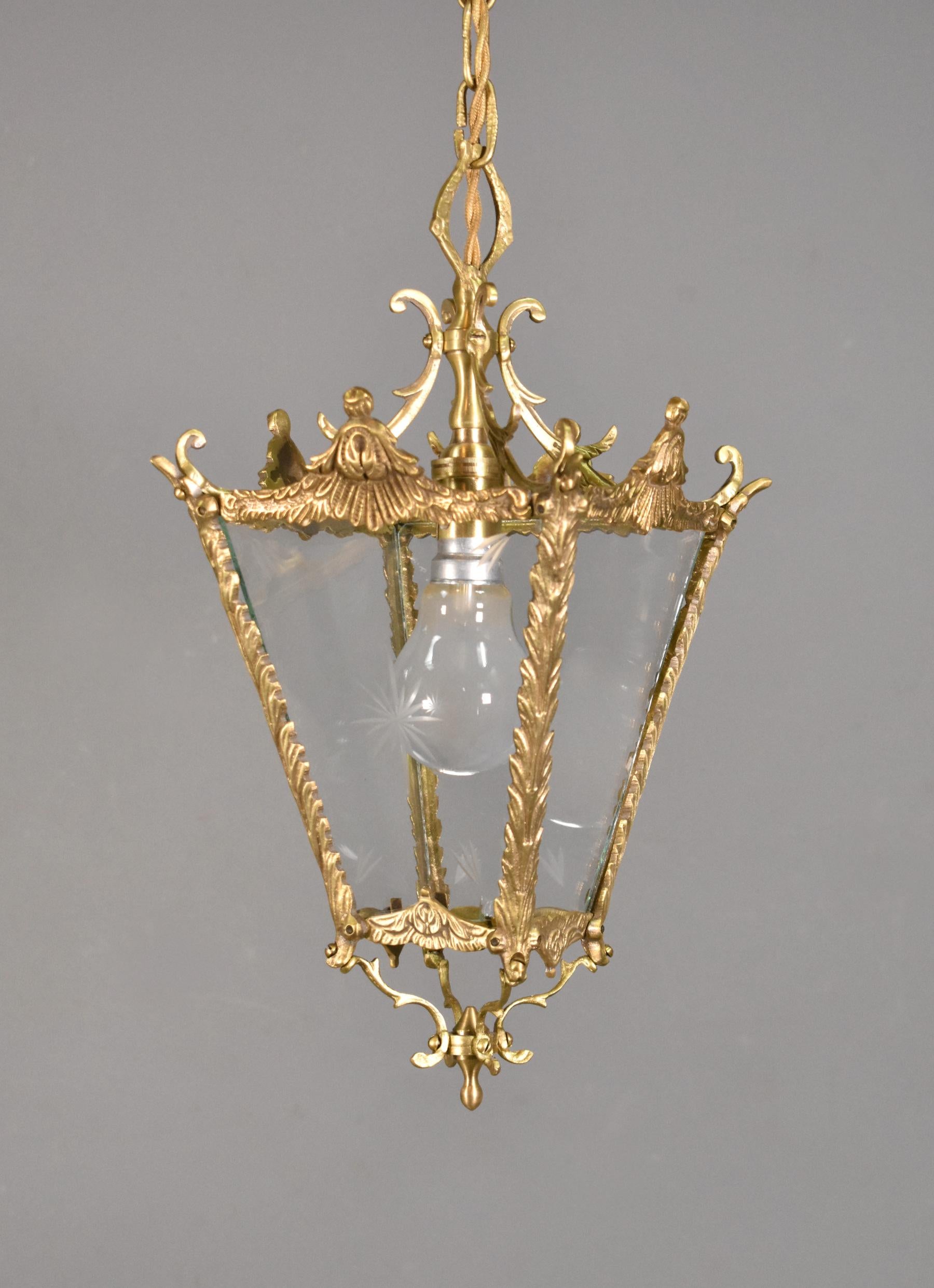 Cast Antique French Brass Lantern Louis XVI Style For Sale