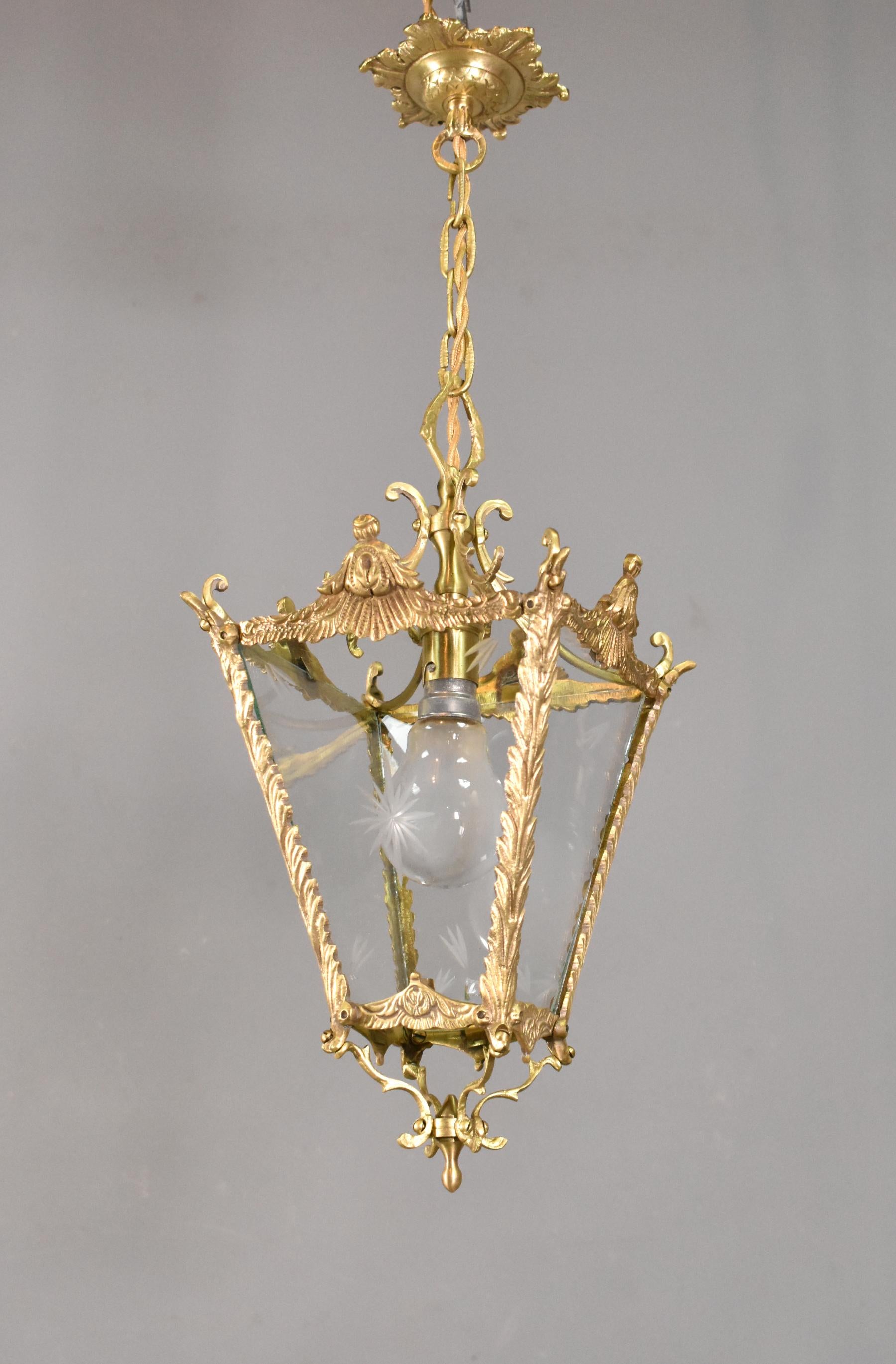 20th Century Antique French Brass Lantern Louis XVI Style For Sale
