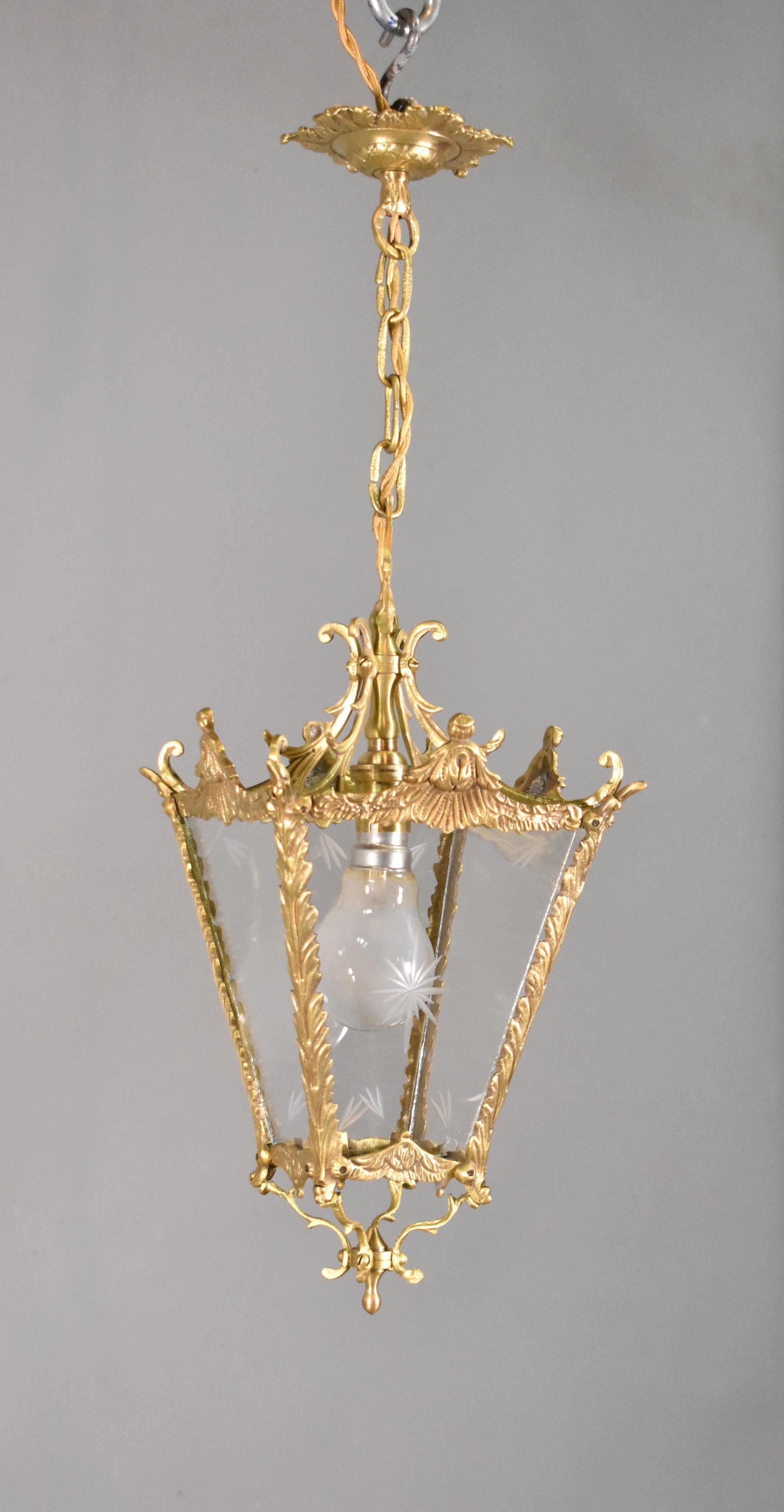 Antique French Brass Lantern Louis XVI Style For Sale 1