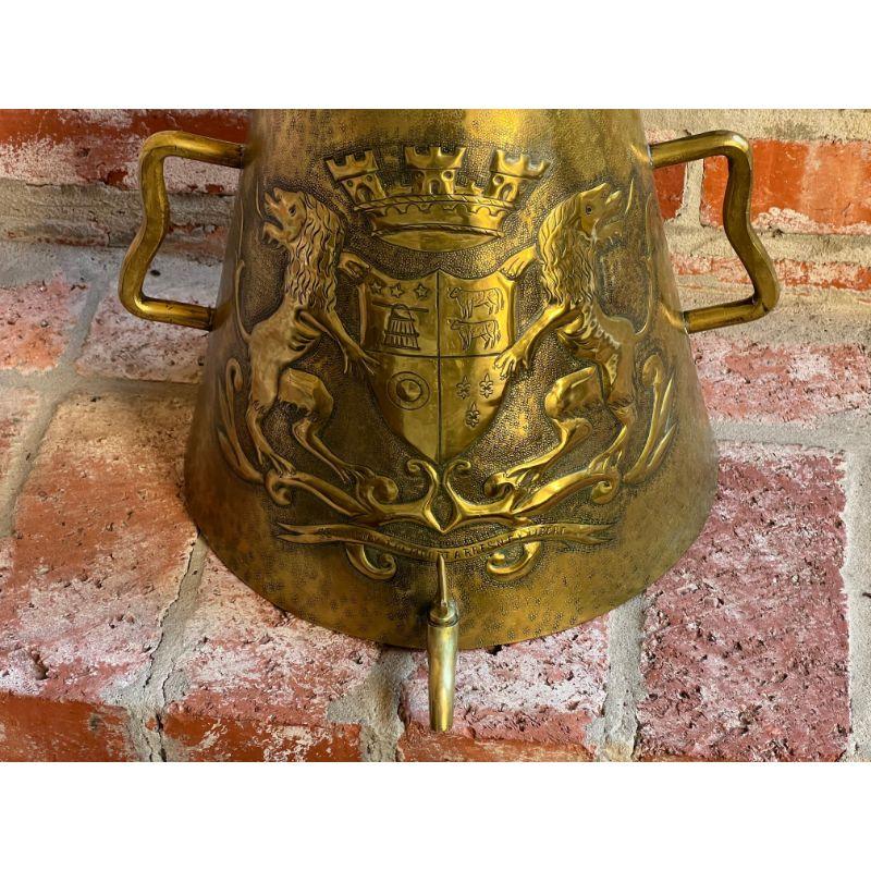 Hand-Carved Antique French Brass Lavabo Fountain Carved Oak Wall Mount Crest Catholic Mass