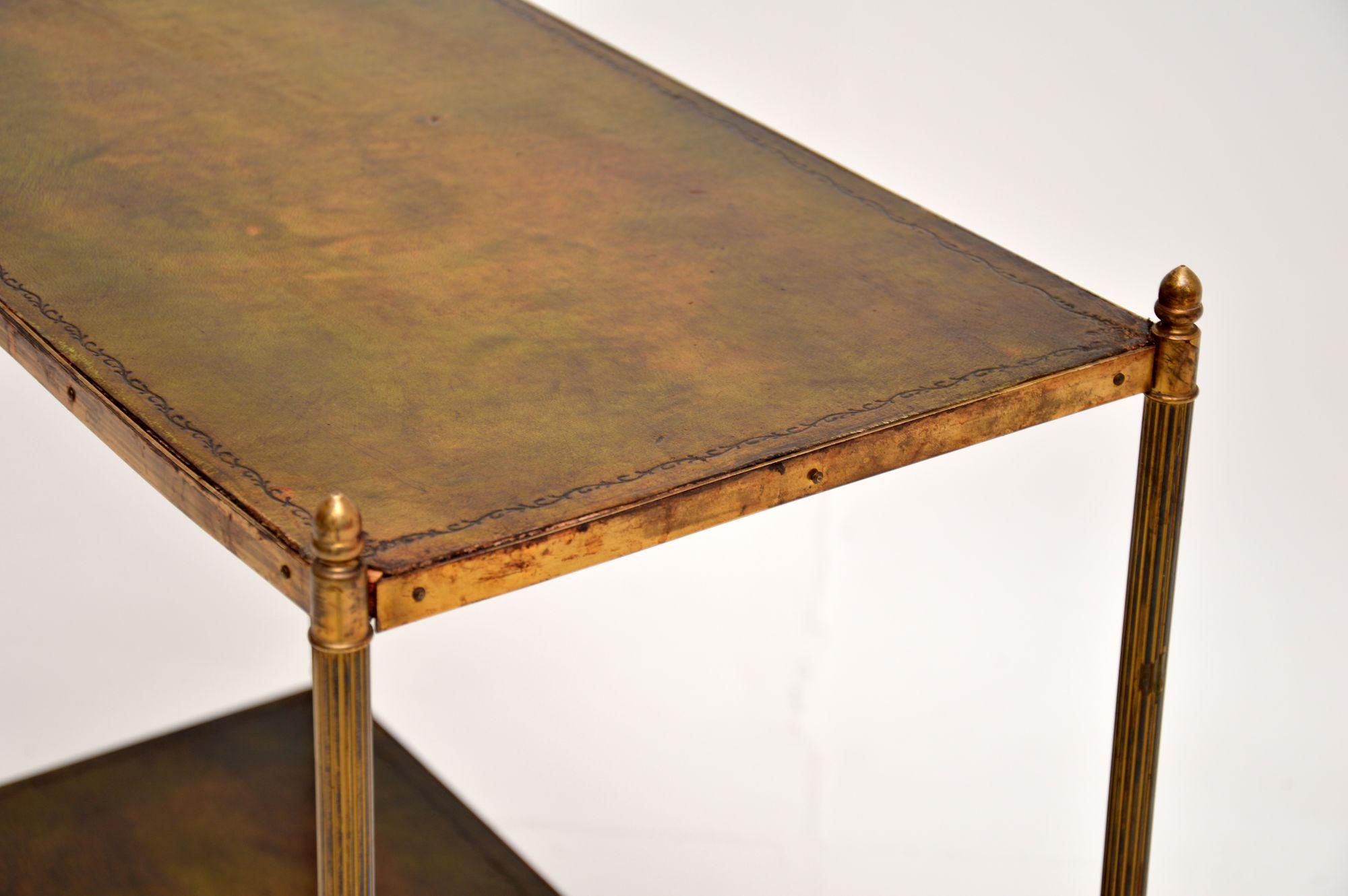 Antique French Brass & Leather Side Table / Etagere 5