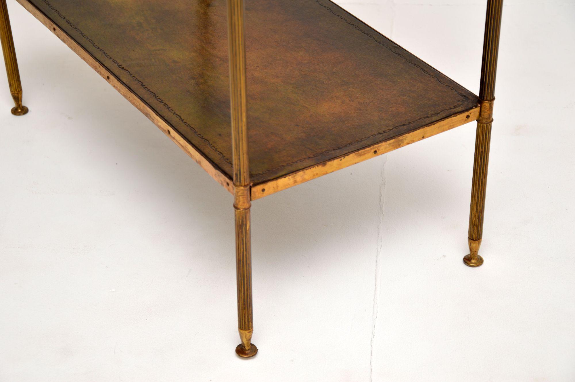 Antique French Brass & Leather Side Table / Etagere 6