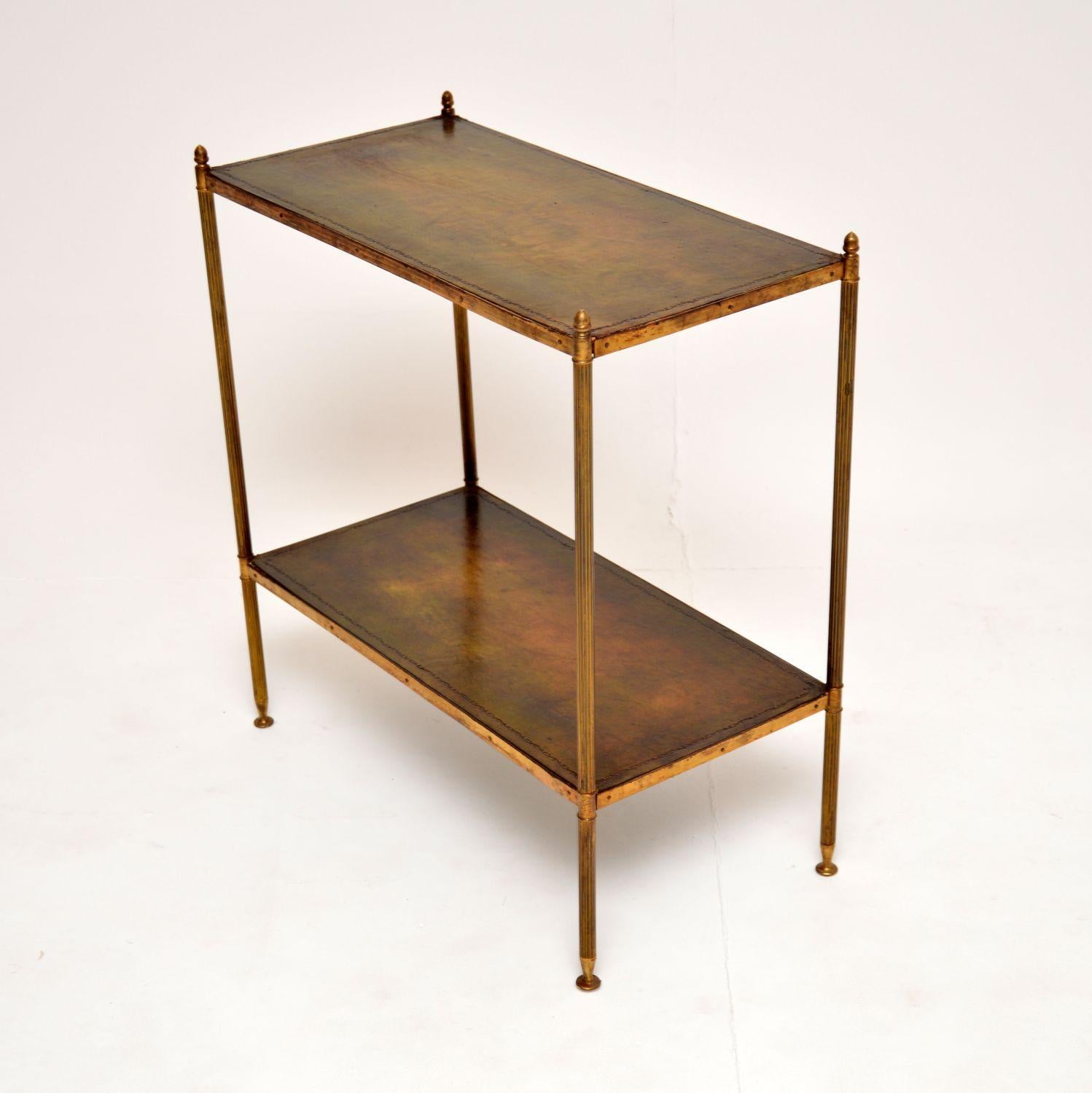 Antique French Brass & Leather Side Table / Etagere In Good Condition In London, GB