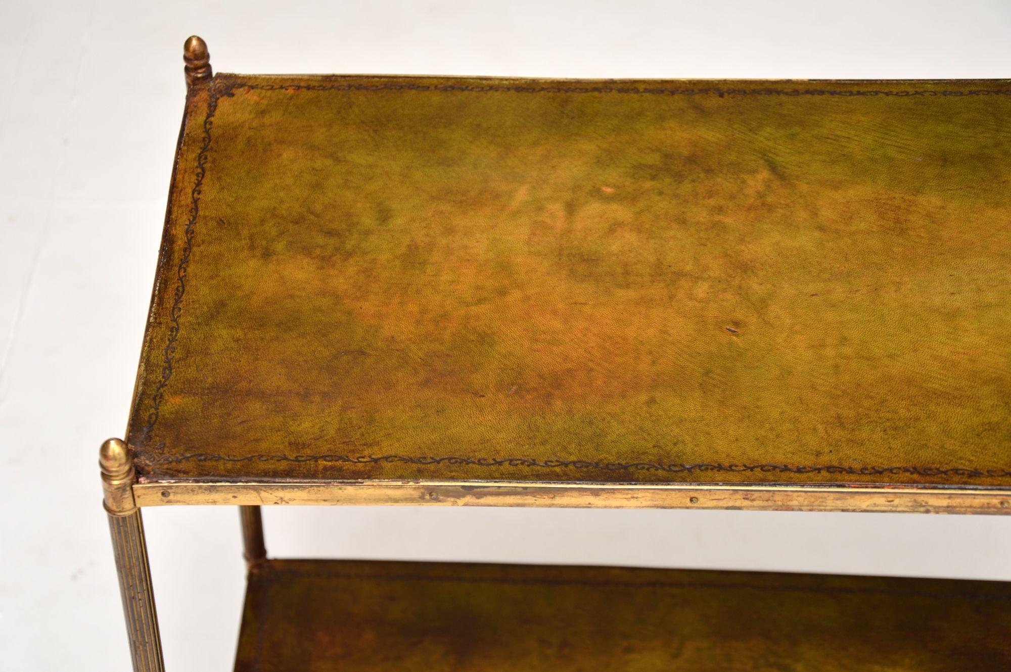 Antique French Brass & Leather Side Table / Etagere 1