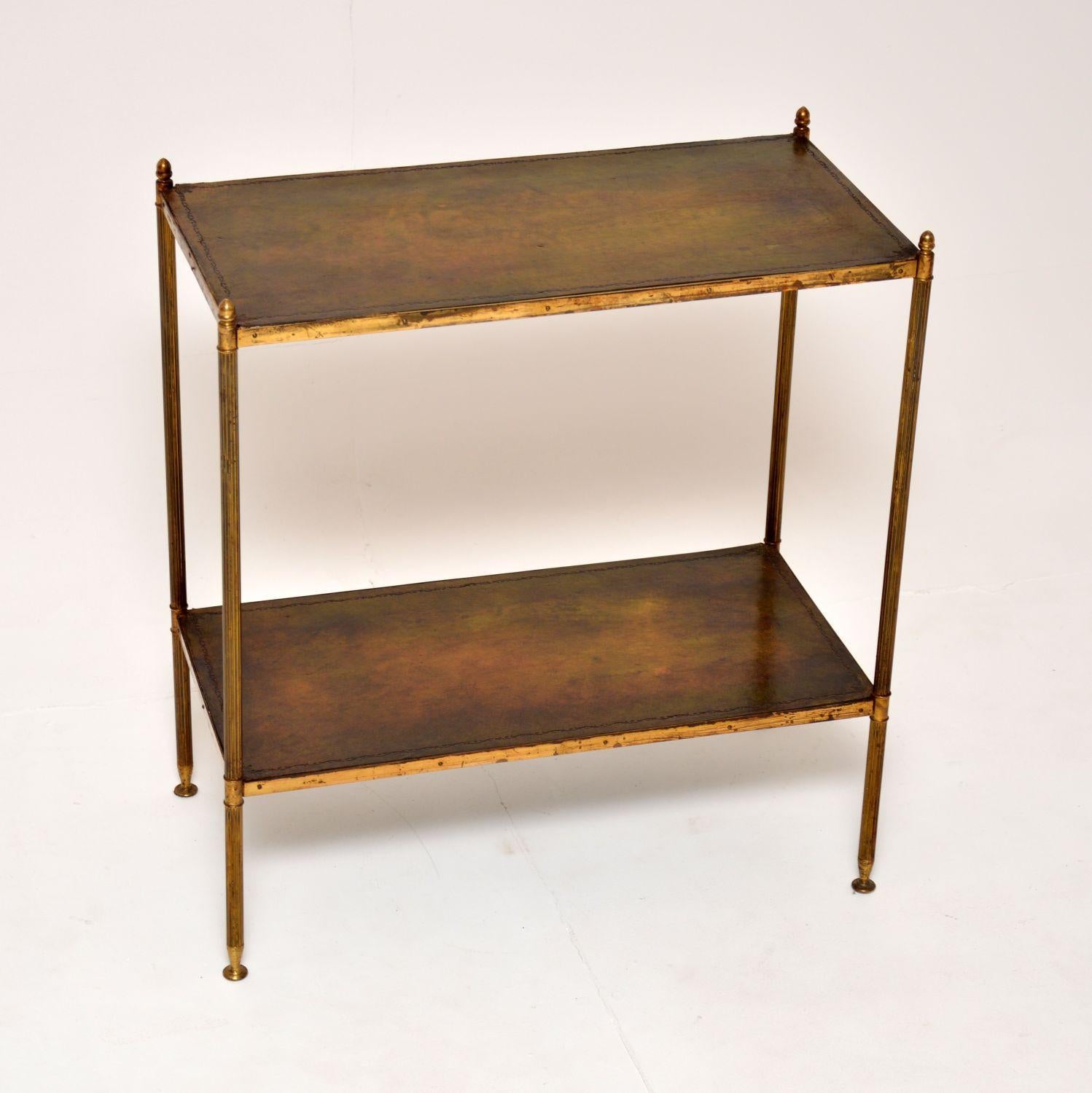 Antique French Brass & Leather Side Table / Etagere 4