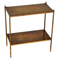 Antique French Brass & Leather Side Table / Etagere