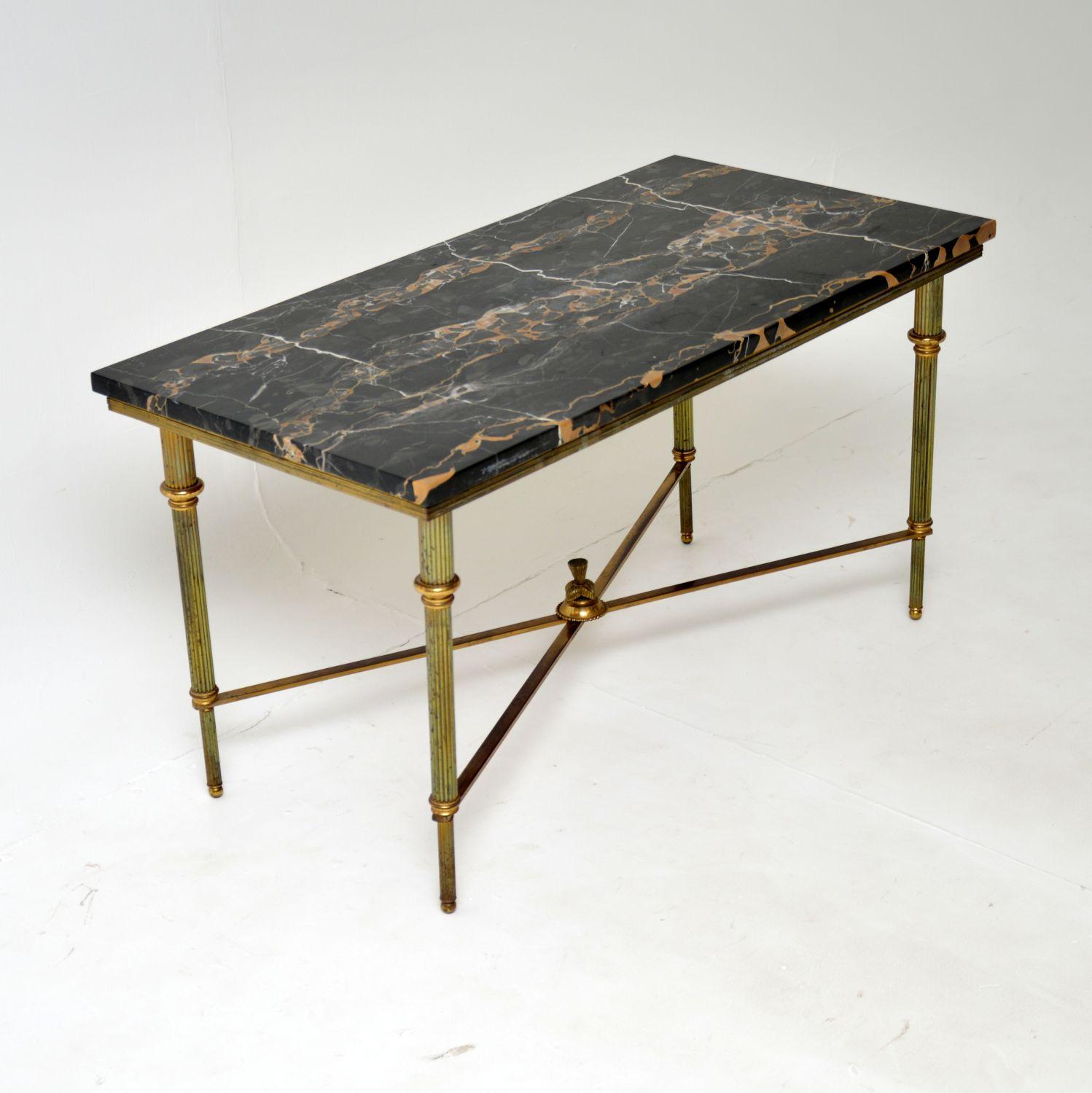 Neoclassical Antique French Brass & Marble Coffee Table