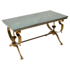 Antique French Brass Marble Top Coffee Table