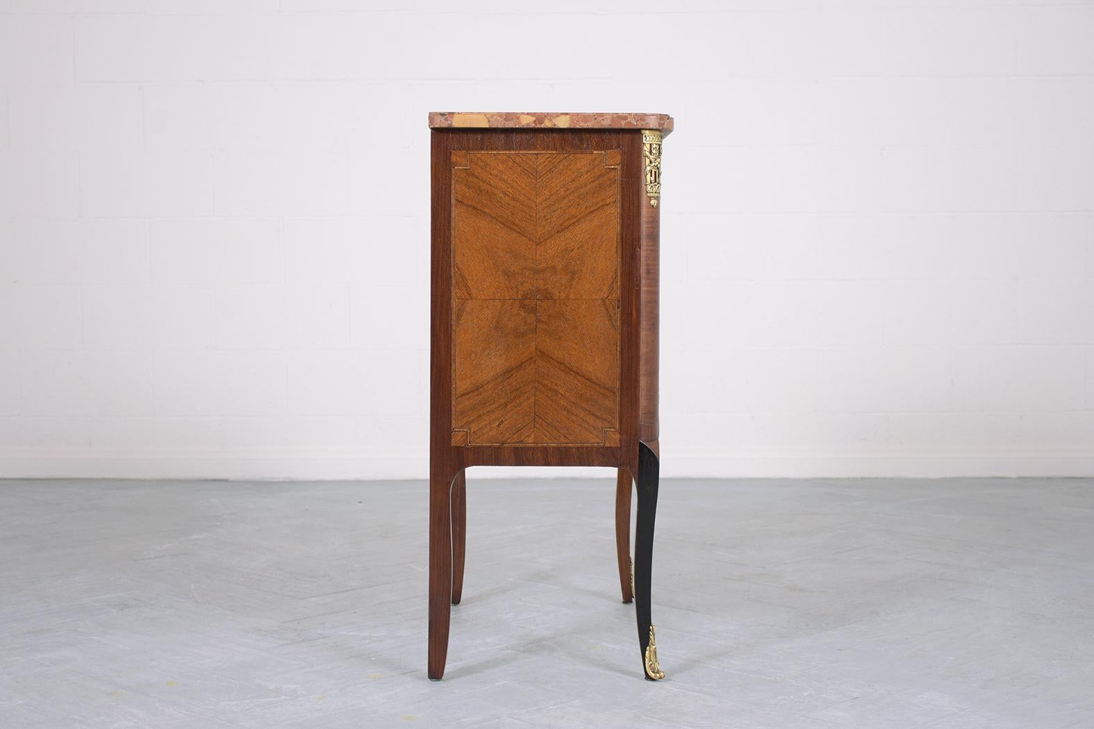 Early 20th Century Restored Antique Louis XVI Mahogany Marble Top Commode with Brass Handles For Sale