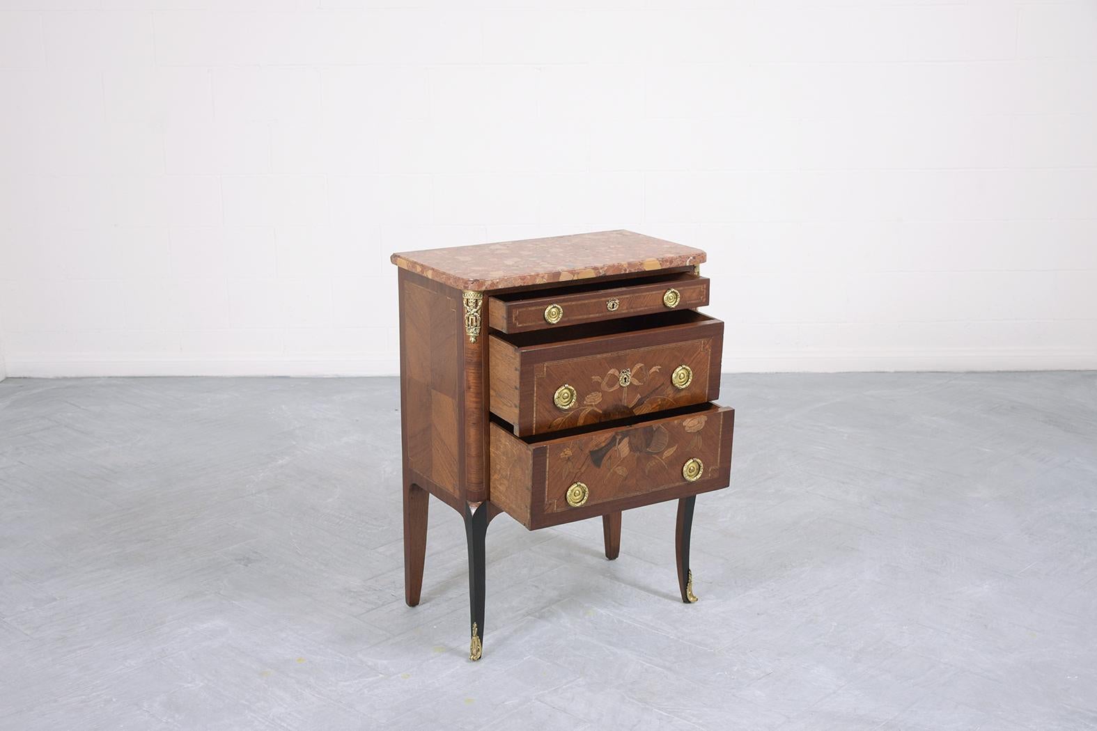 Lacquer Restored Antique Louis XVI Mahogany Marble Top Commode with Brass Handles For Sale