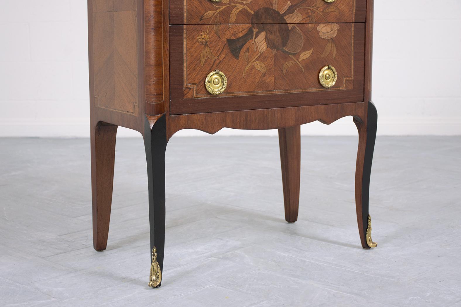Restored Antique Louis XVI Mahogany Marble Top Commode with Brass Handles For Sale 2