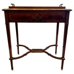 Antique French Brass Mounted Mahogany Side Table with Tray, Circa 1880-1890