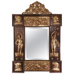 Antique French Brass Mounted Mirror, circa 1840-1860