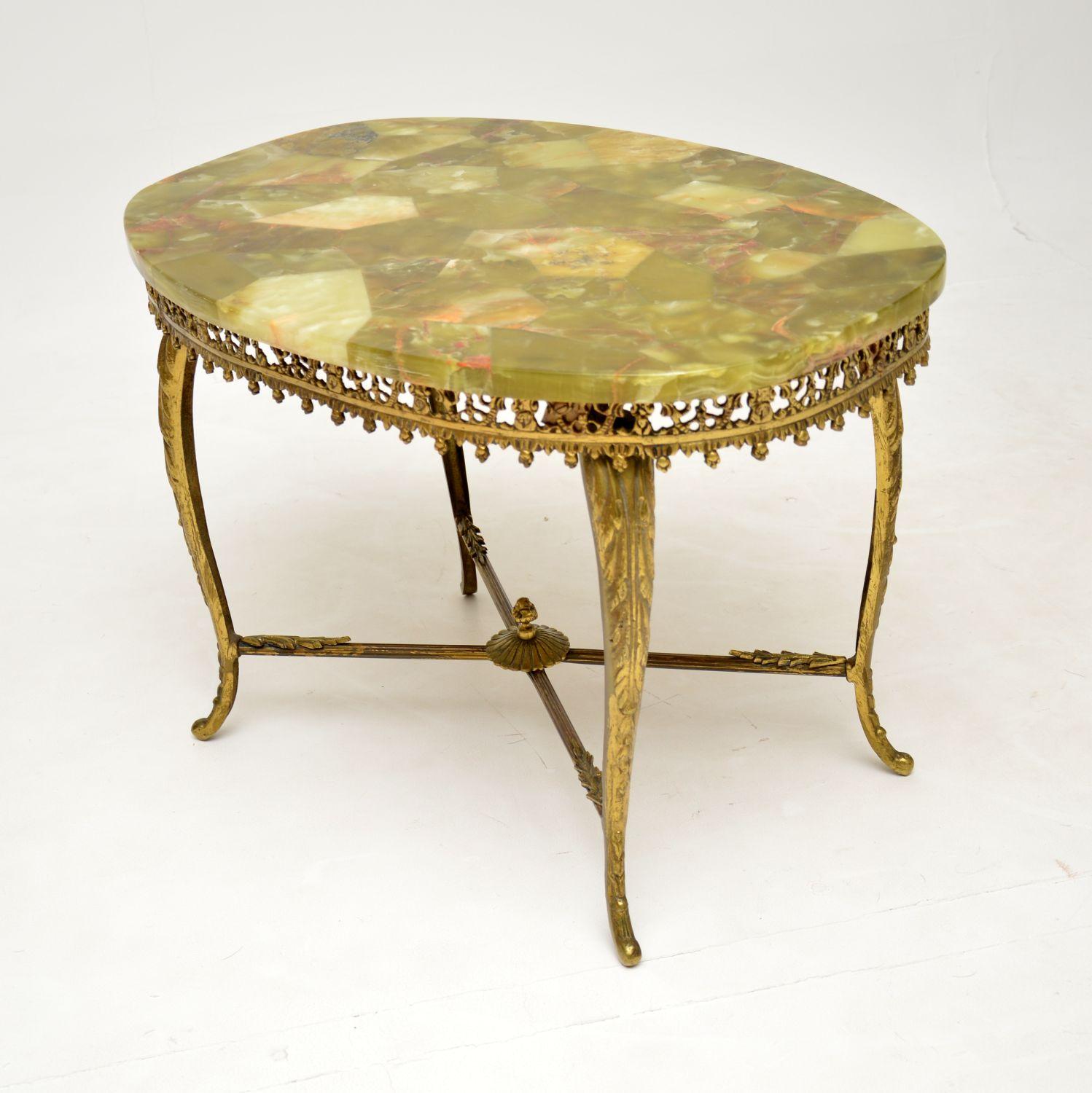 Louis XV Antique French Brass & Onyx Coffee Table