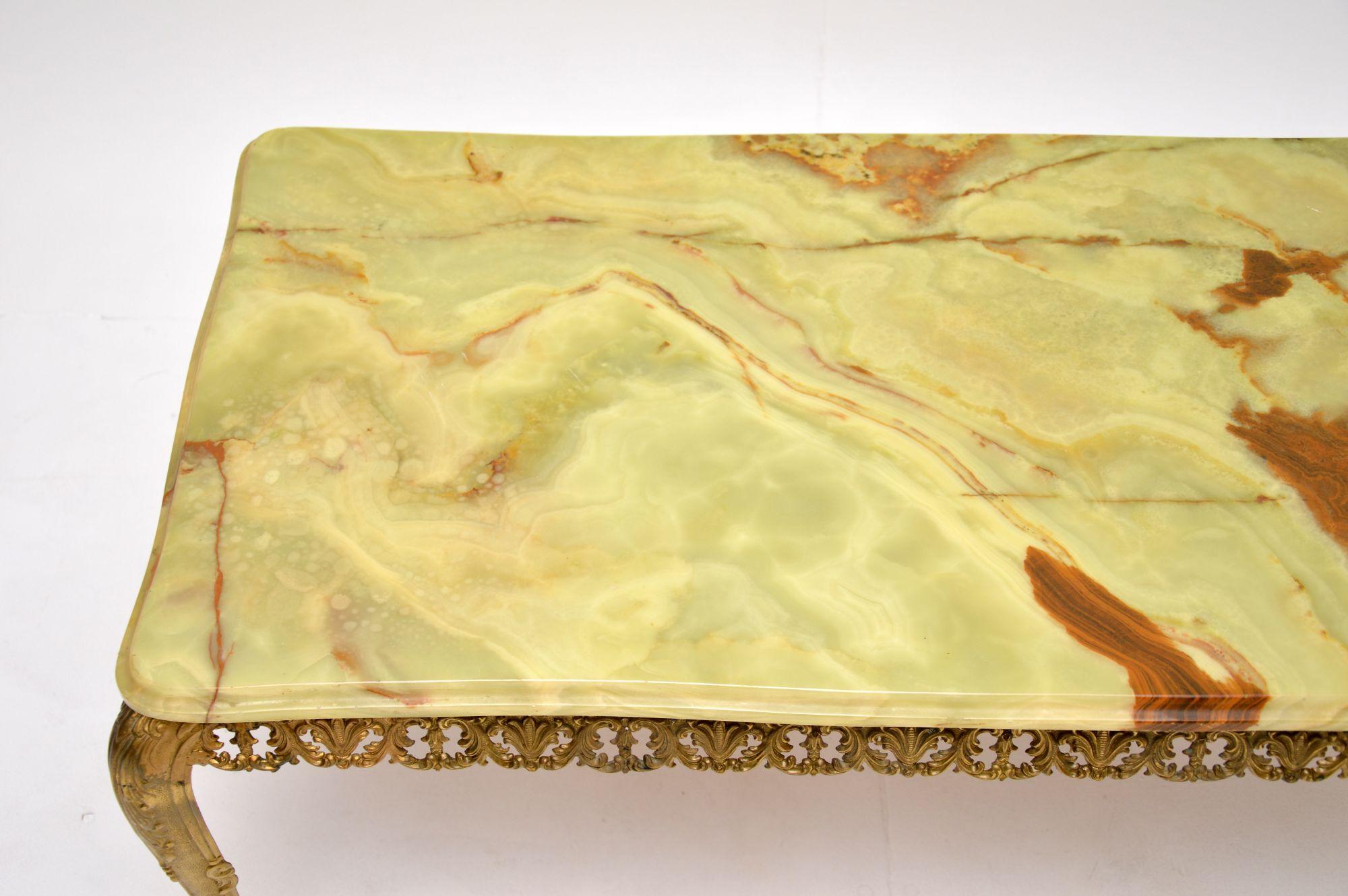Louis XV Antique French Brass & Onyx Coffee Table For Sale