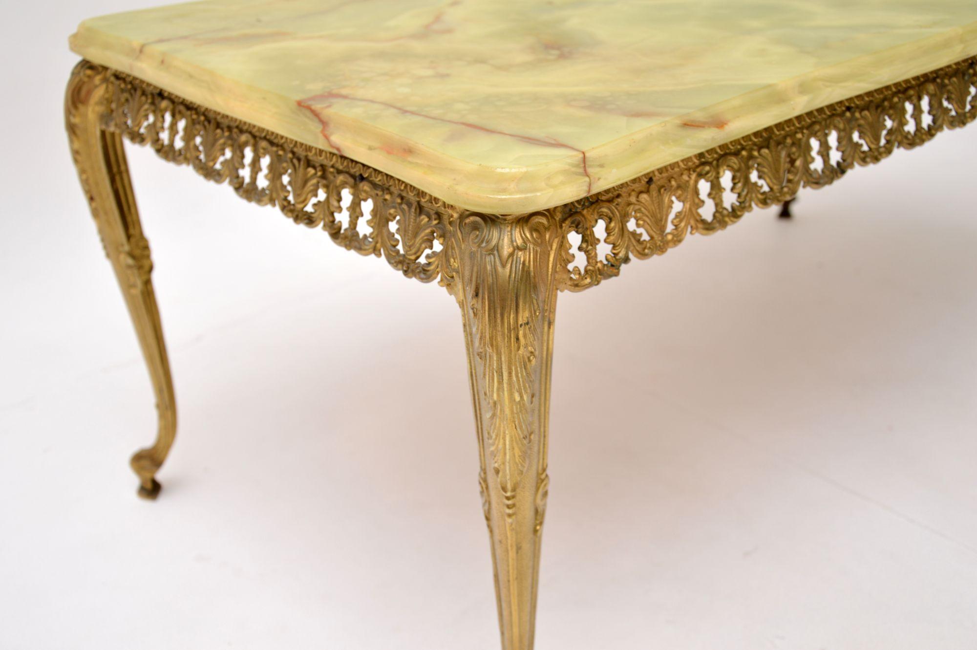 Mid-20th Century Antique French Brass & Onyx Coffee Table For Sale