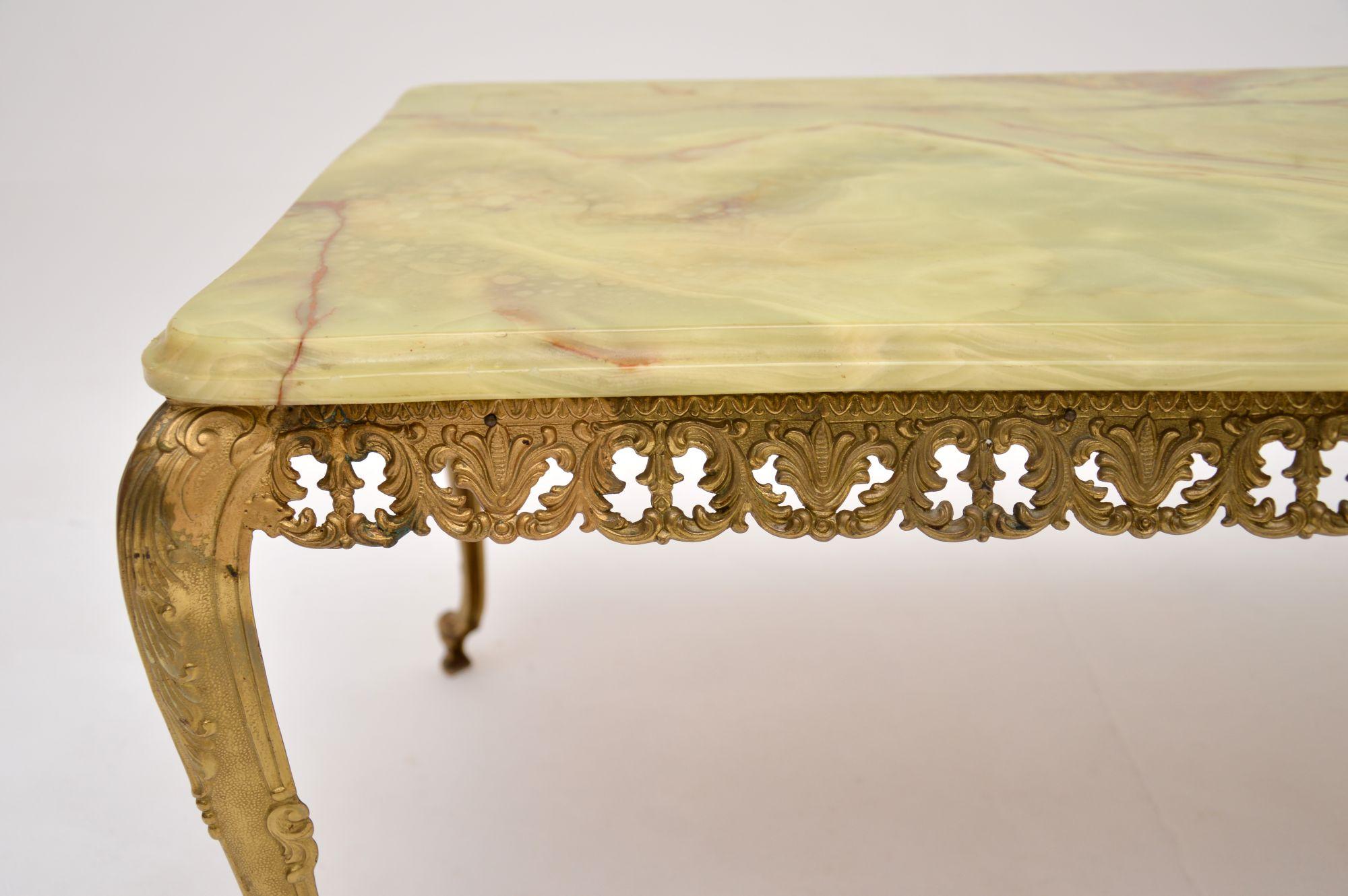 Antique French Brass & Onyx Coffee Table For Sale 1