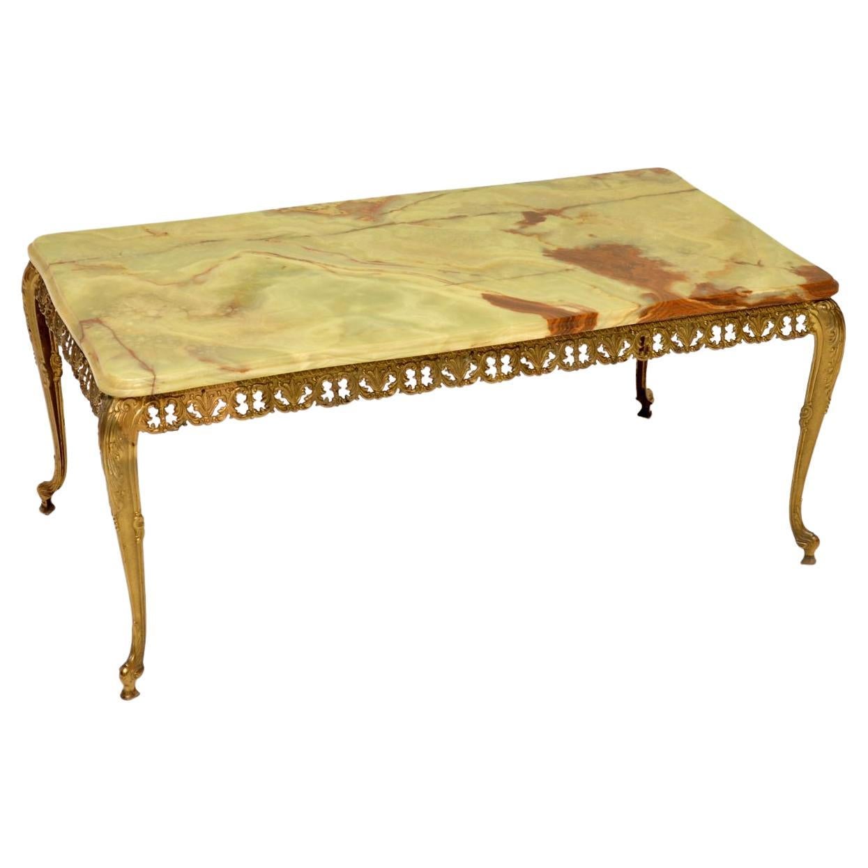 Antique French Brass & Onyx Coffee Table For Sale