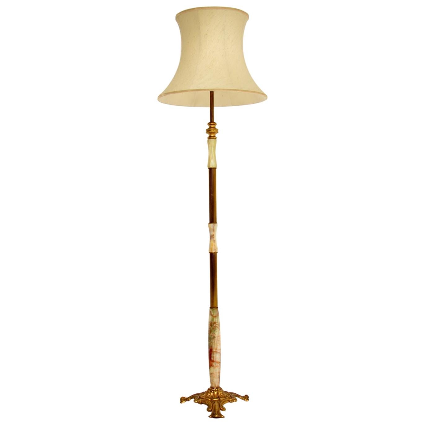 Antique French Brass and Onyx Floor Lamp