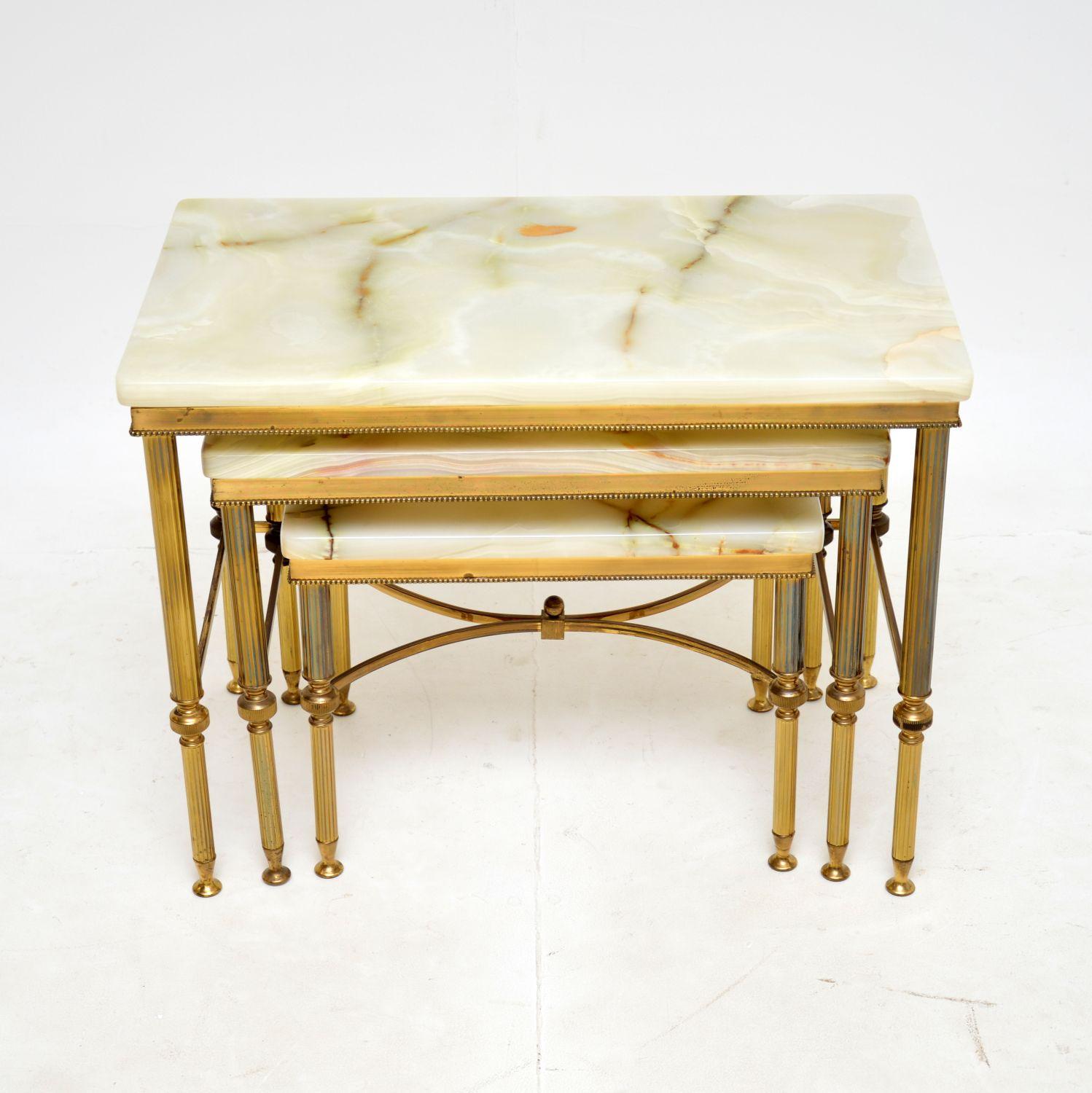 Neoclassical Antique French Brass & Onyx Nest of Tables