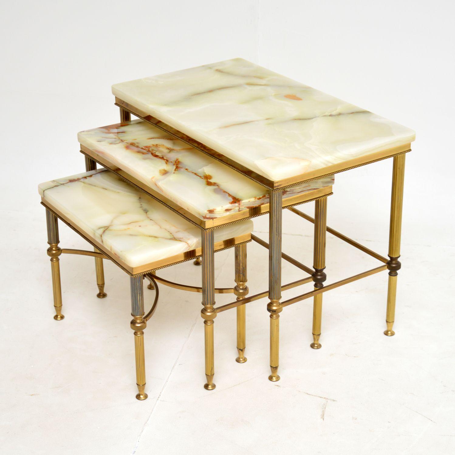 Antique French Brass & Onyx Nest of Tables In Good Condition In London, GB