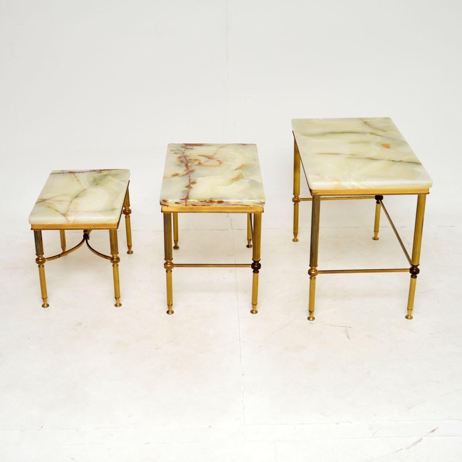 20th Century Antique French Brass & Onyx Nest of Tables