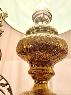 Antique French Brass & Opaline Glass Oil Light Suspension Lantern, Circa 1880.