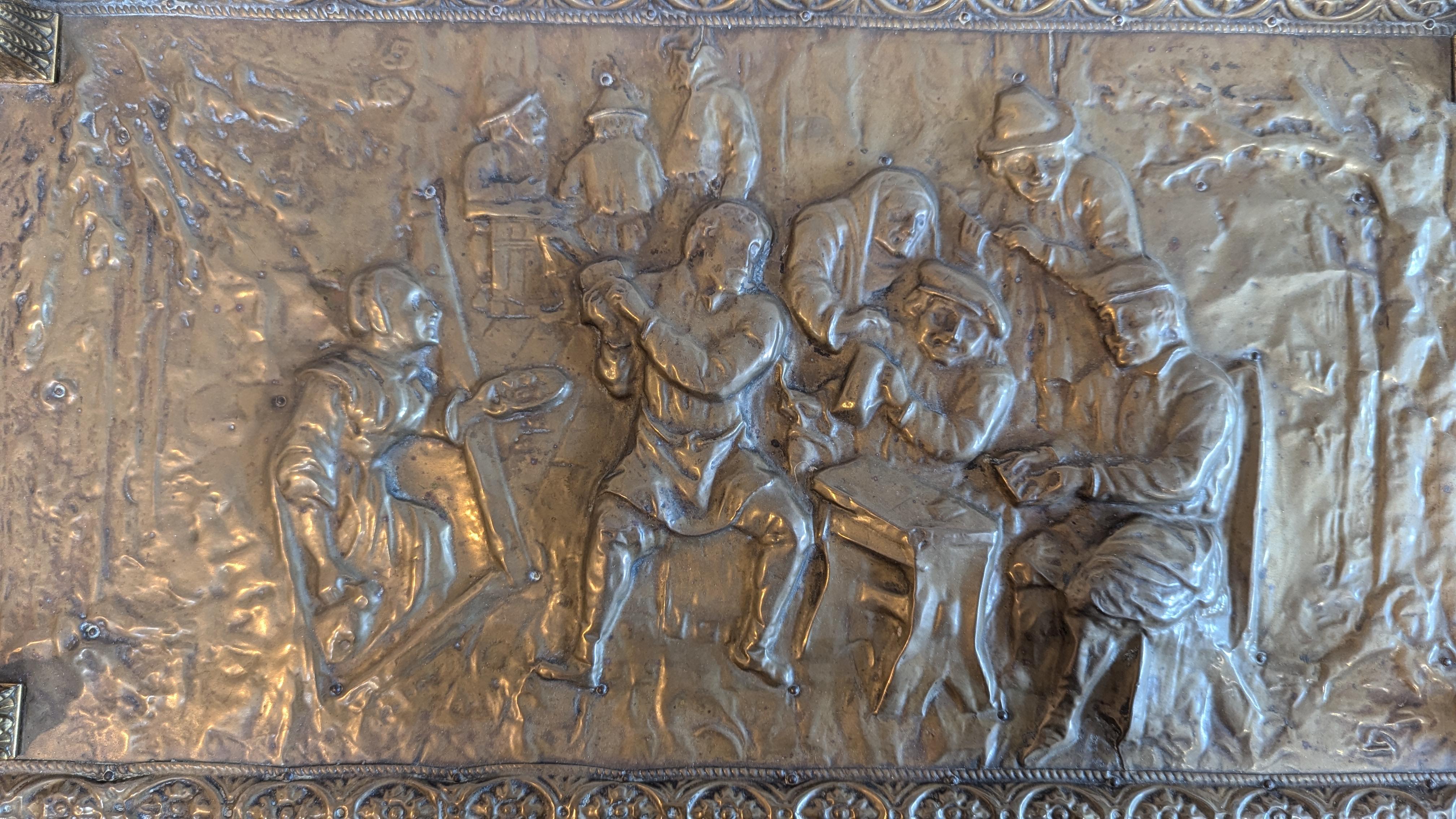 Antique French Brass Repousse Firewood Box Adapted For Sale 5