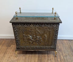 Antique French Brass Repousse Firewood Box Adapted