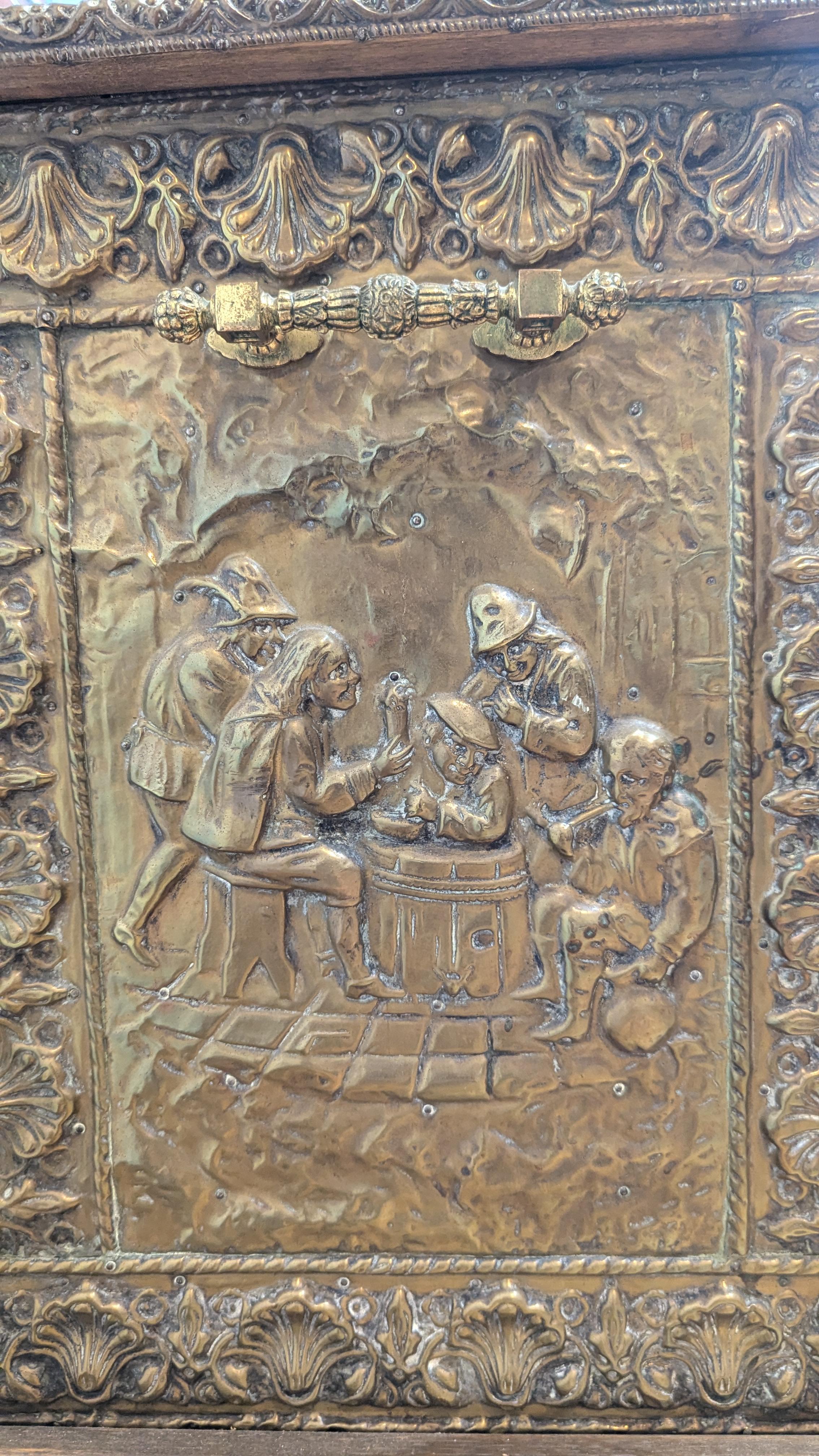 Antique French Brass Repousse Firewood Box Adapted For Sale 3
