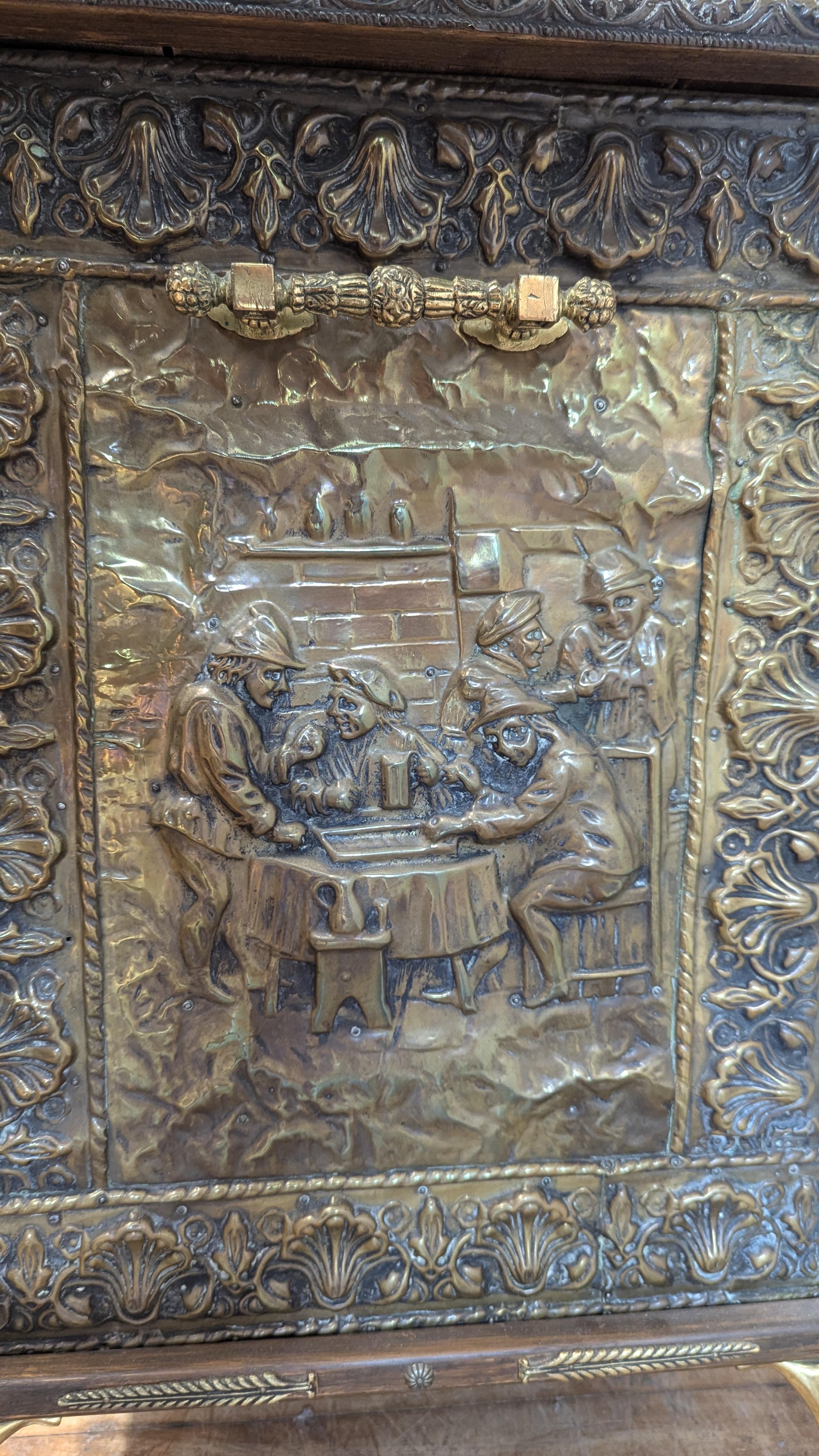 Antique French Brass Repousse Firewood Box Adapted For Sale 4
