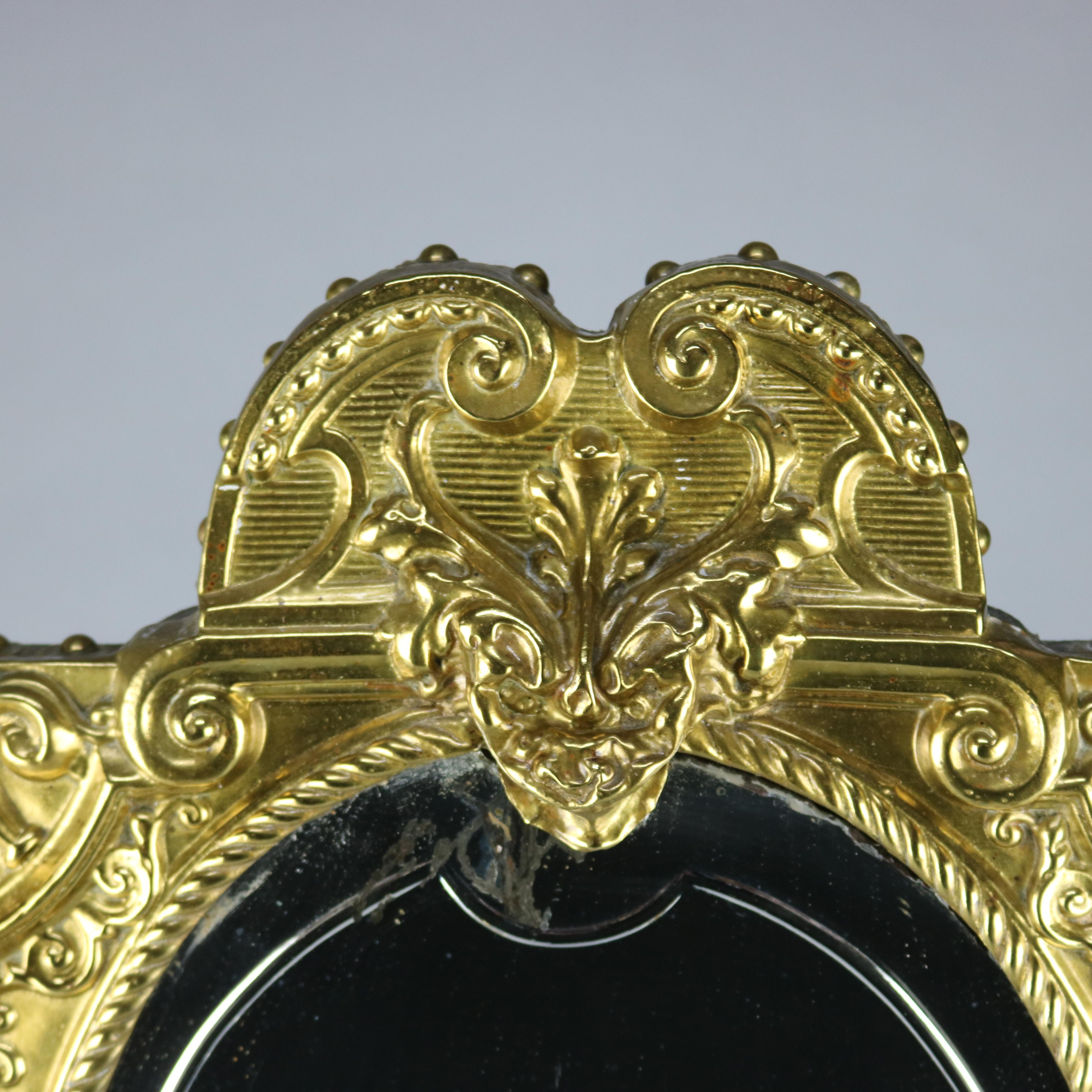 Antique French Brass Repousse Mirrored Candle Wall Sconce, circa 1880 In Good Condition In Big Flats, NY