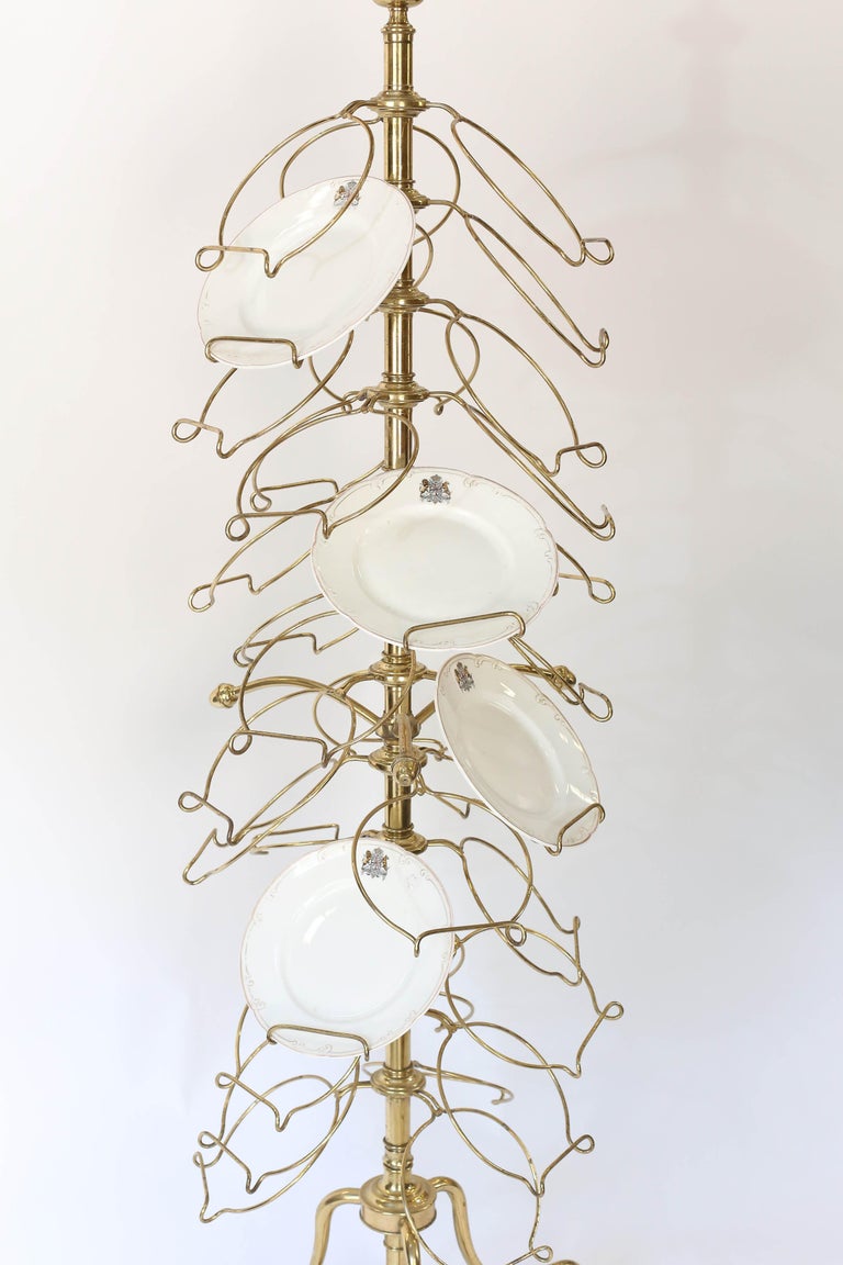 Antique French Brass Revolving Plate Stand For Sale at 1stDibs