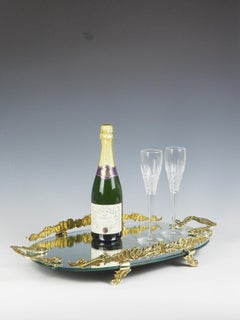 Antique French Brass Rococo Mirrored Tray