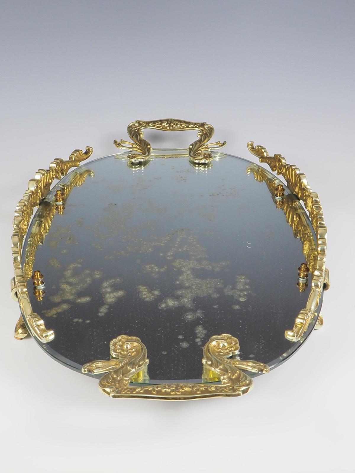 Antique French Brass Rococo Mirrored Tray In Good Condition For Sale In Lincoln, GB