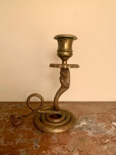 Antique French Brass Serpent Snake Candle Holder