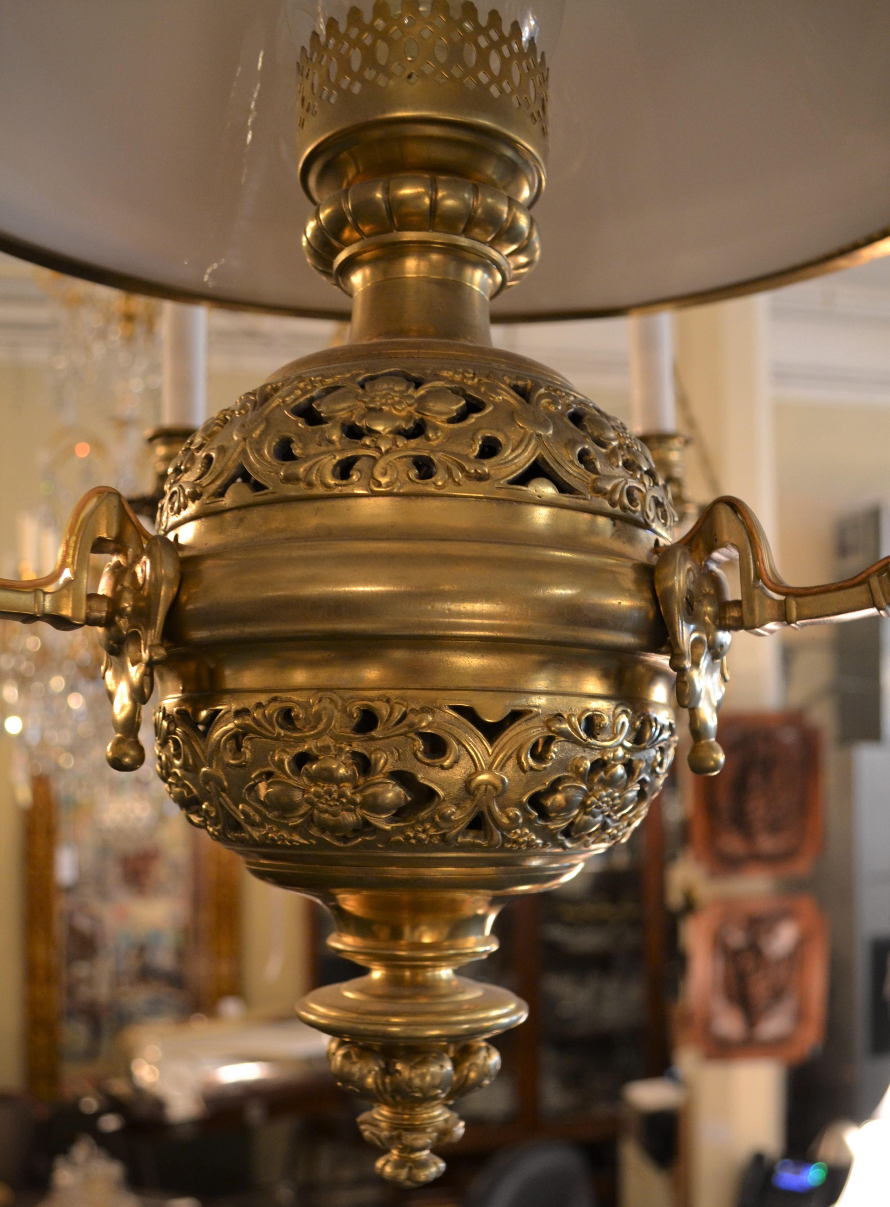 Antique French Brass Suspension Lantern For Sale 1