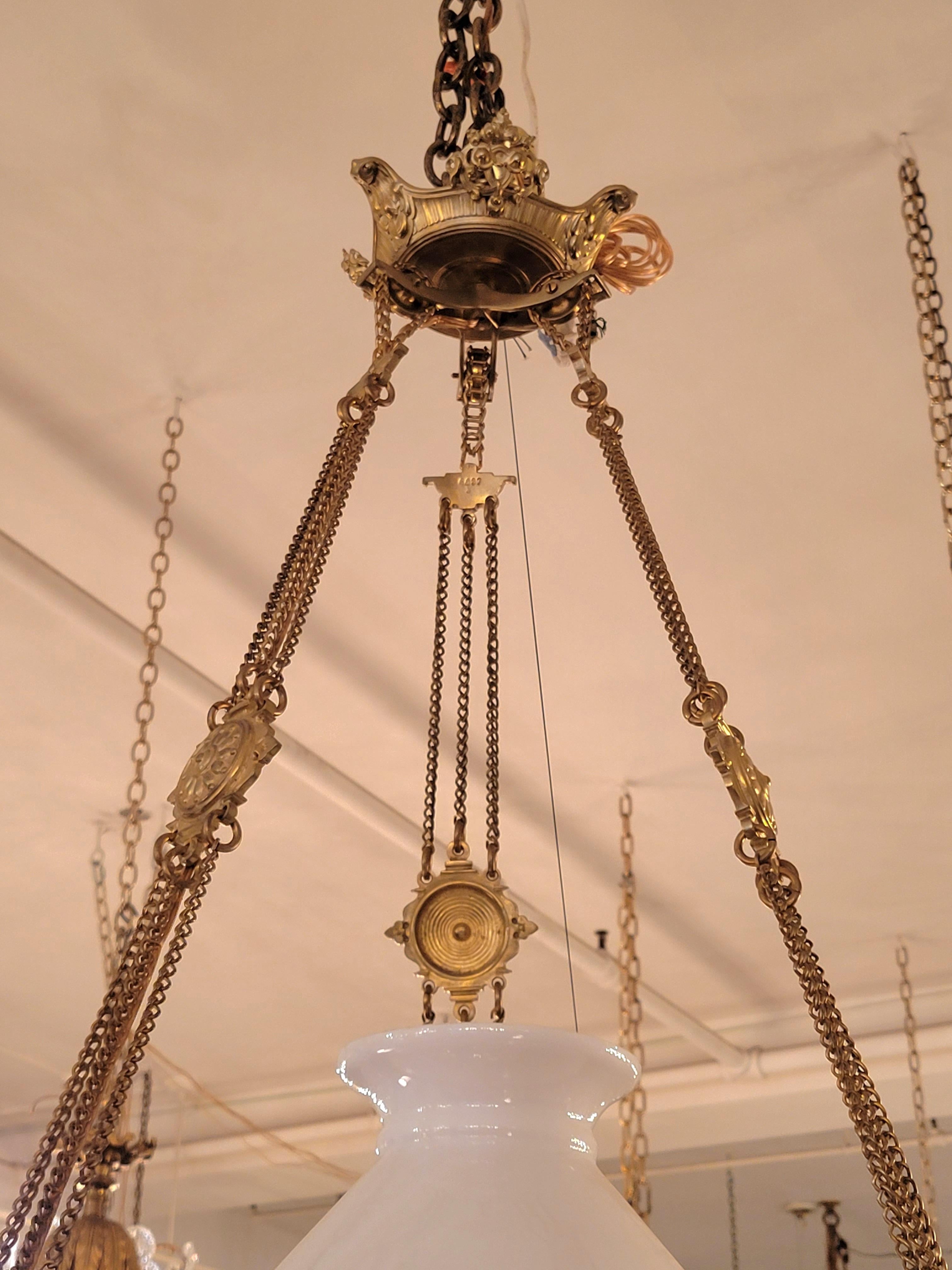 Antique French Brass Suspension Lantern In Good Condition For Sale In New Orleans, LA