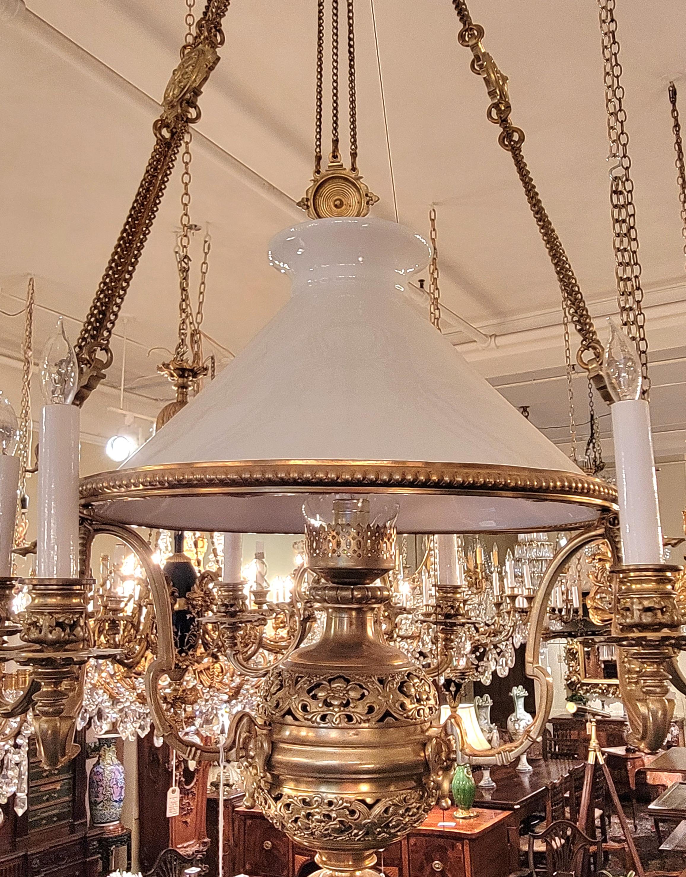 19th Century Antique French Brass Suspension Lantern For Sale