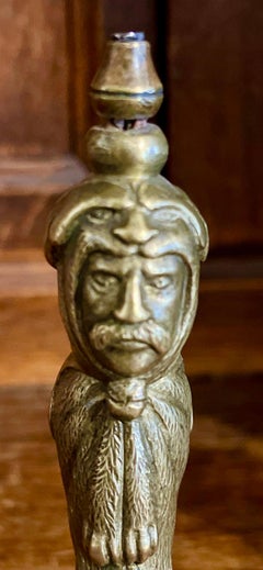 Antique French Brass Wax Seal Two Faced Cavalier and Satyrical Face 19th C