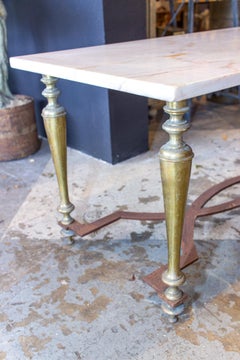 Antique French Brass and White Marble Coffee and Cocktail Table, circa 1900