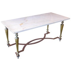 Antique French Brass and White Marble Coffee and Cocktail Table, circa 1900