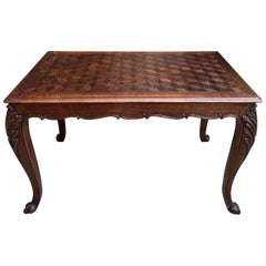 Antique French Breakfast Sofa Table Writing Desk Louis XV Carved Oak Parquet