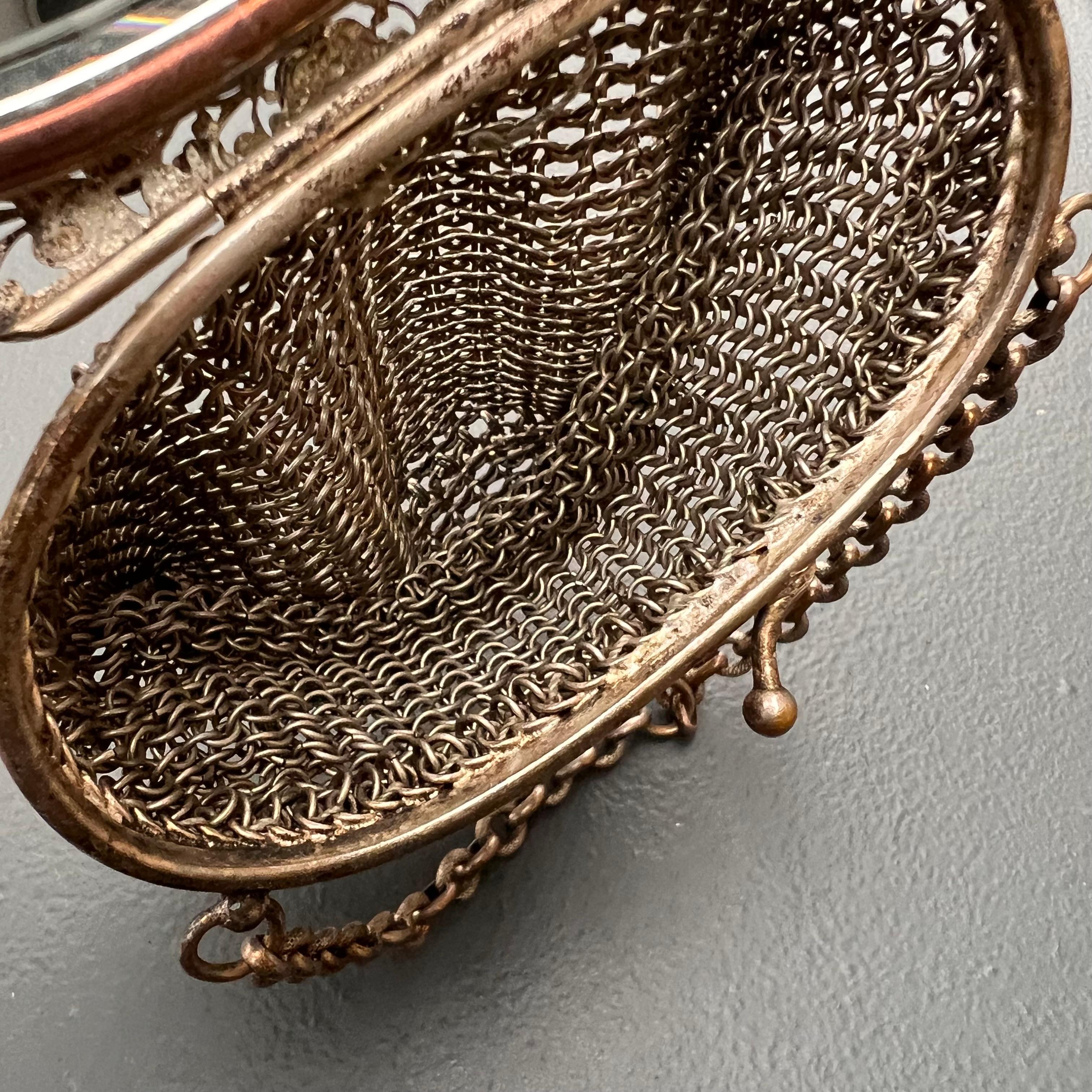Antique French Bresse Enamel Butterfly Chatelaine Mesh Coin Purse 4