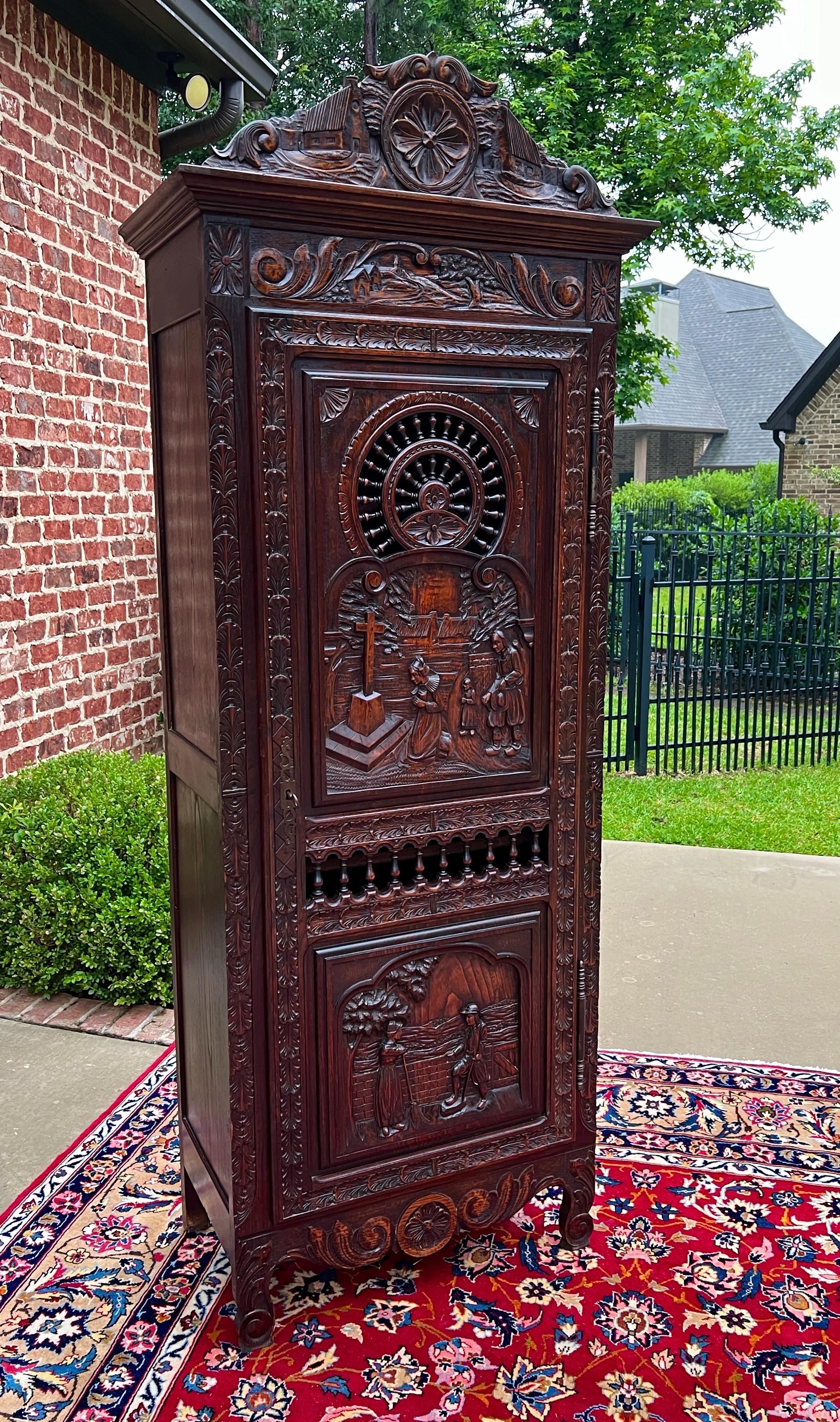 Antique French Breton Antique French Breton Armoire Wardrobe Cabinet Linen 19thC For Sale 3