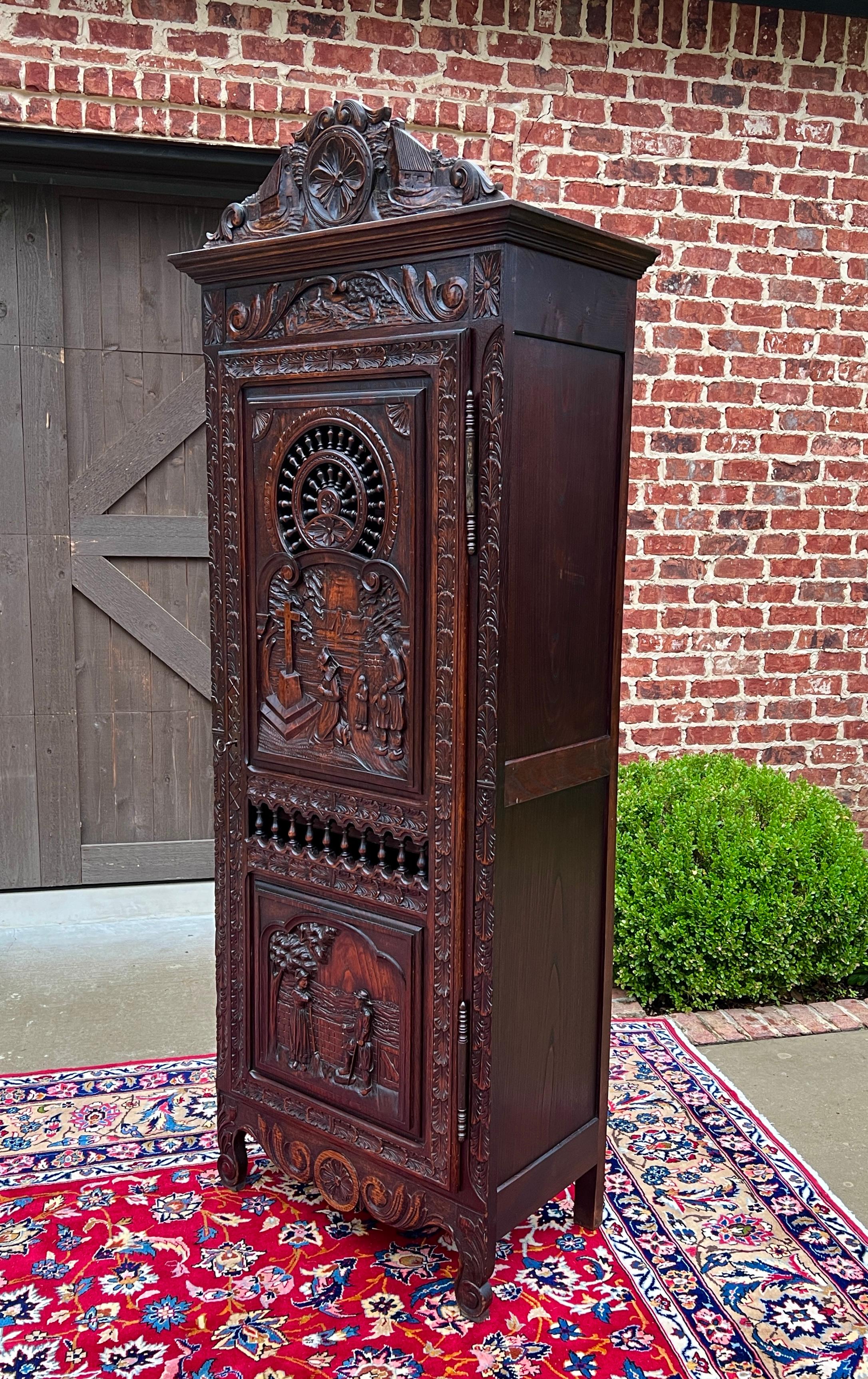 Antique French Breton Antique French Breton Armoire Wardrobe Cabinet Linen 19thC For Sale 4