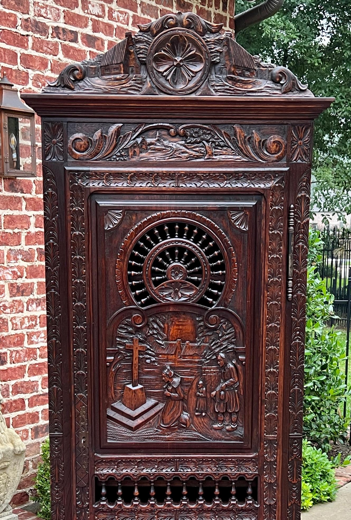 Antique French Breton Antique French Breton Armoire Wardrobe Cabinet Linen 19thC For Sale 8