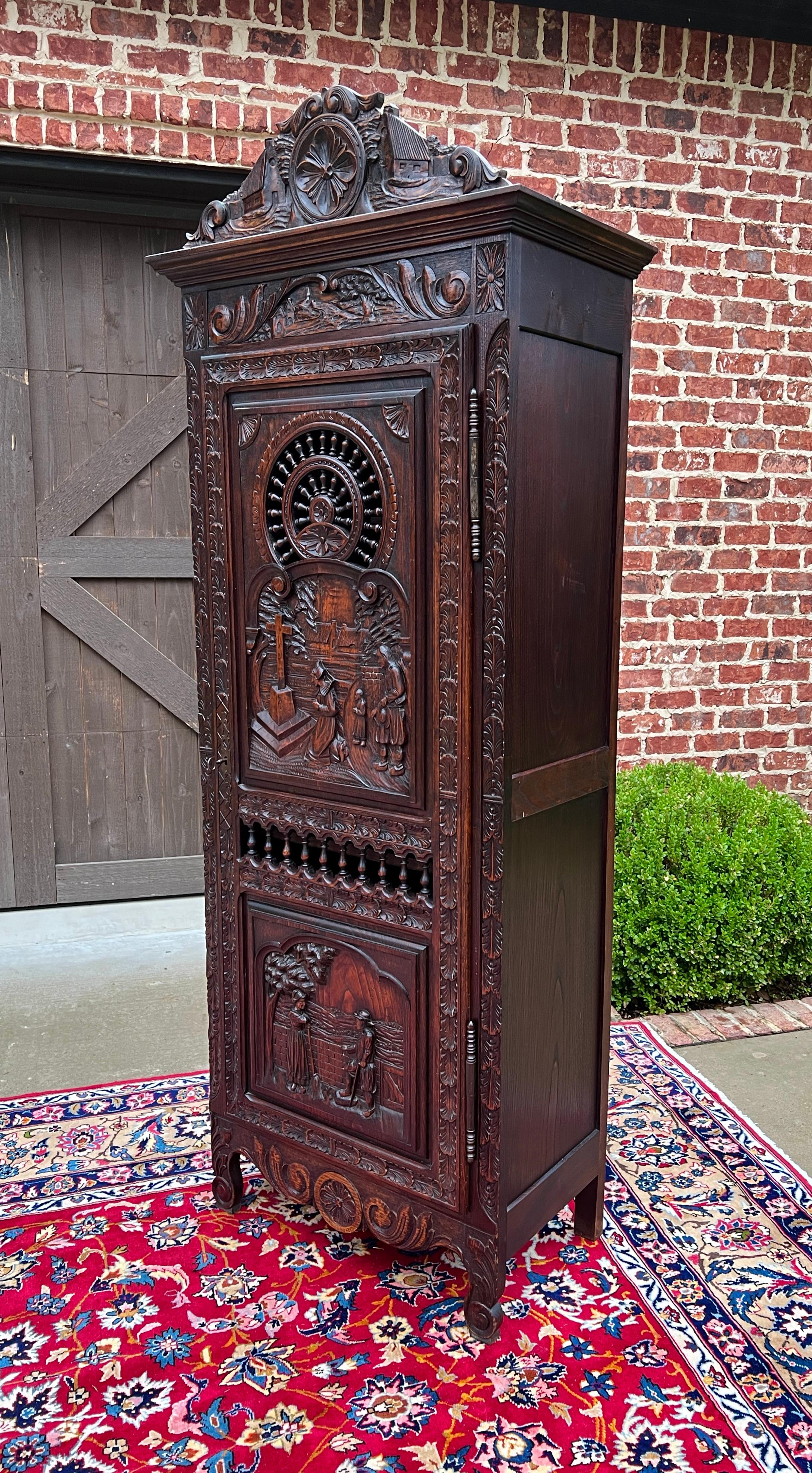 Antique French Breton Antique French Breton Armoire Wardrobe Cabinet Linen 19thC For Sale 10