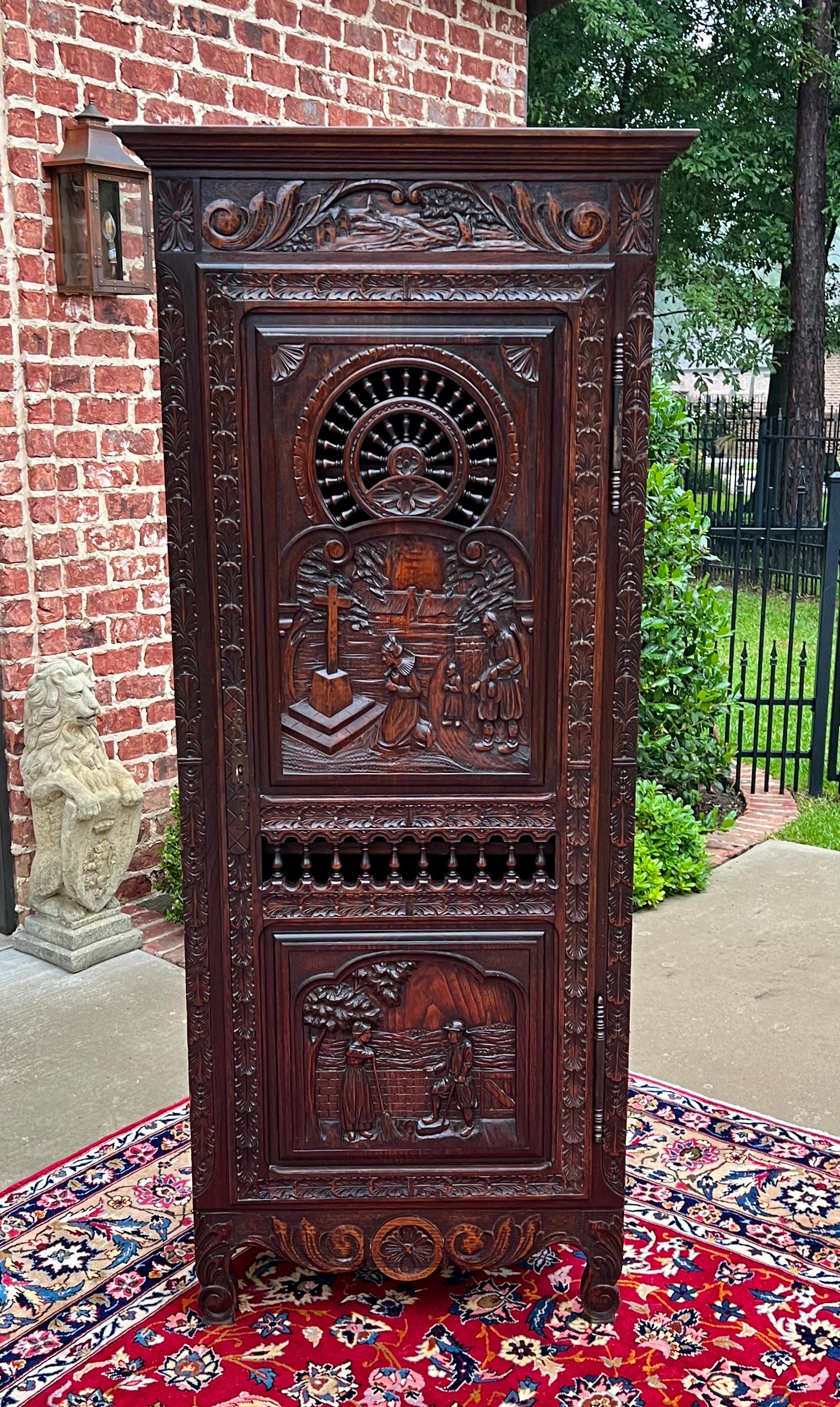 Antique French Breton Antique French Breton Armoire Wardrobe Cabinet Linen 19thC For Sale 11